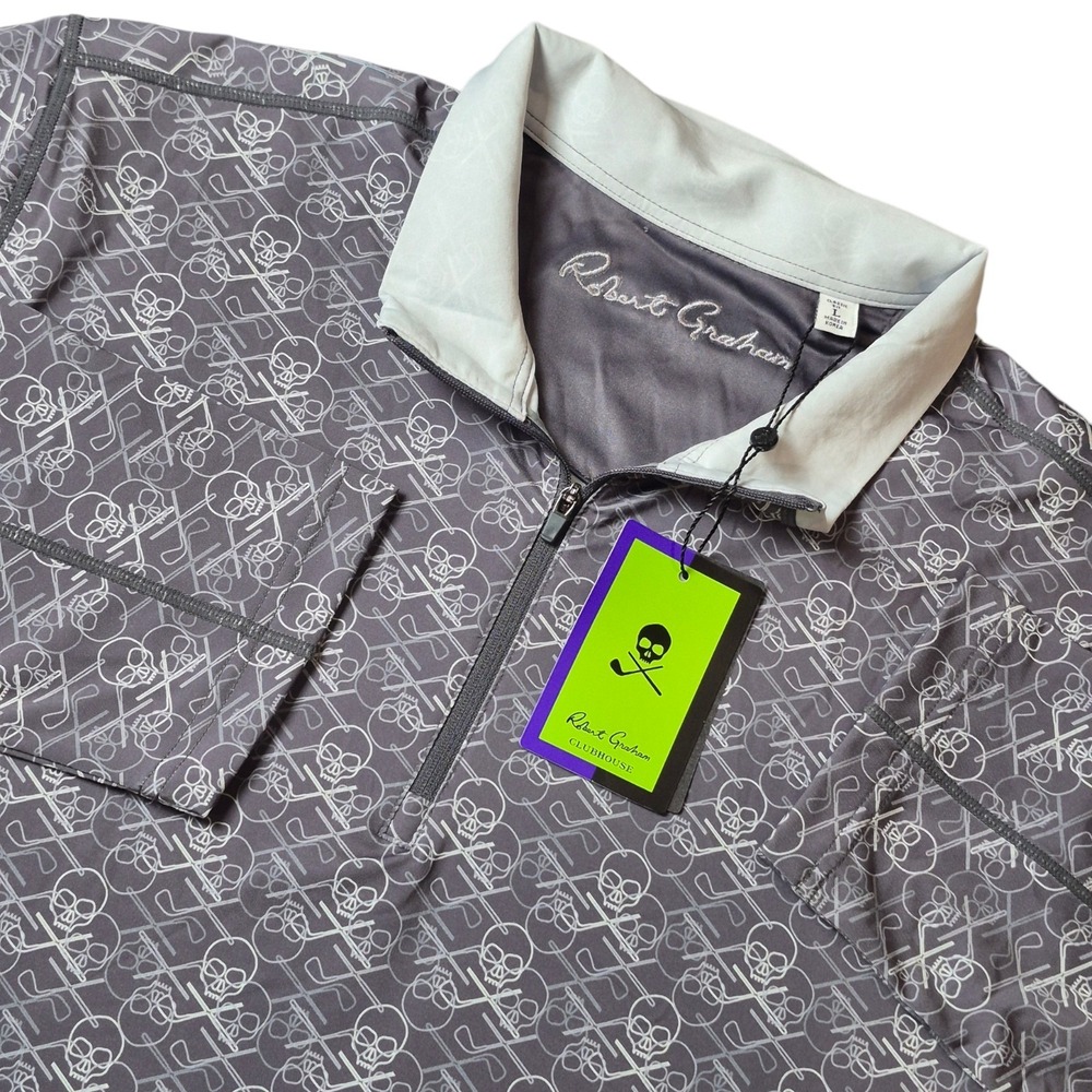 Robert Graham Mens Large Iron Skull Grey Performance 1/4 Zip Golf Pullover NWT